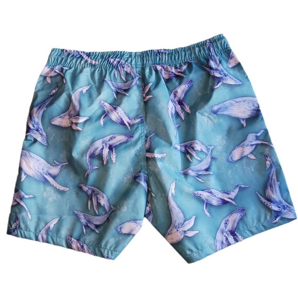 Psycho Tuna Humpback Whales Mens Large Swim Shorts Aqua Drawstring Pockets - Picture 5 of 8